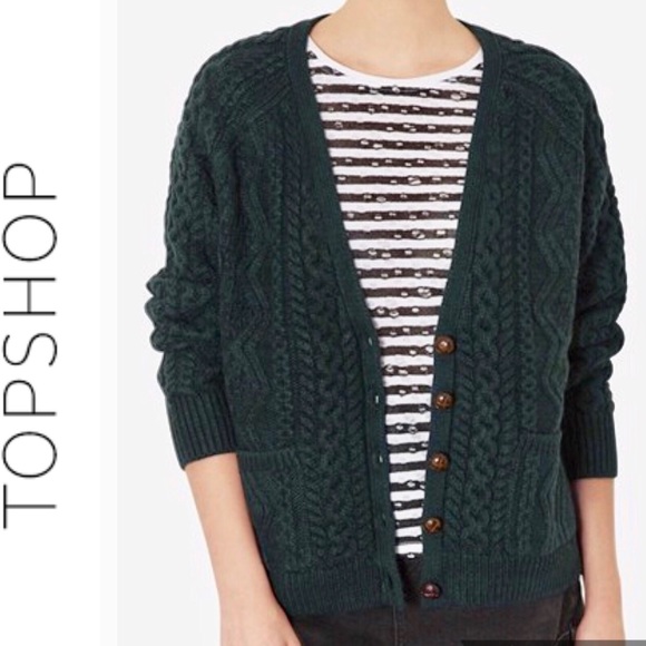 Topshop Sweaters - 🎈TopShop!! Cable Knit v neck Cardigan dark green